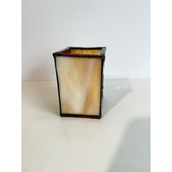 Vintage Mosaic Stained Glass Candle Holder Tray MCM 70s Red Green Brown - Picture 3 of 7